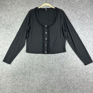 Thorn Fable Crop Top Womens XL Black Mushroom Button Whimsigoth Lace Trim Shirt